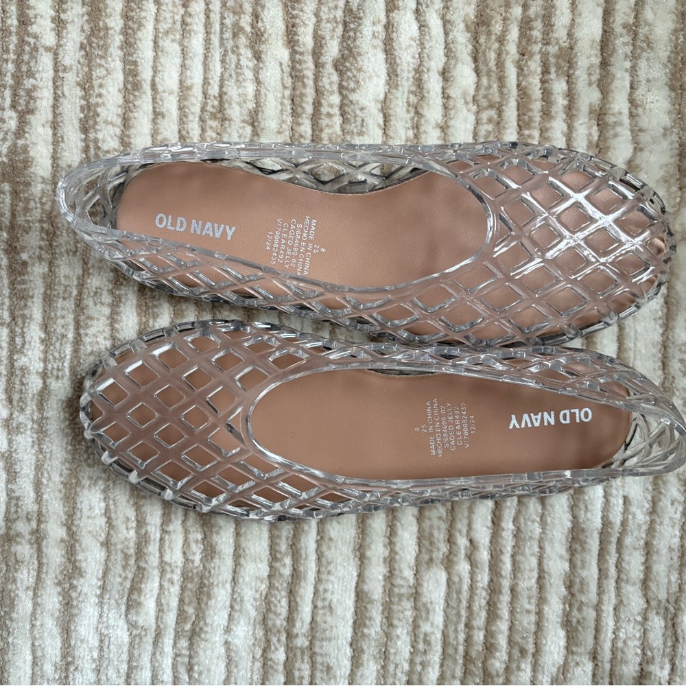 Old Navy Clear Lattice Jelly Flats with Tan Insole